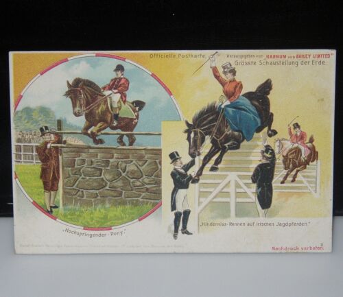 1901 BARNUM & BAILEY CIRCUS EQUESTRIAN HORSE RIDING SHOW JUMPING GERMAN POSTCARD - Picture 1 of 6