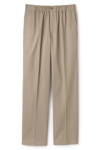 LANDS END Khaki School Uniform Elastic Waist Pull-On Chino Pants Mens 32 X 26 - Picture 1 of 5