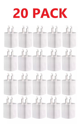 20x White 1A USB Power Adapter AC Home Wall Charger US Plug FOR iPhone 5S 6 7 8