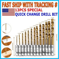13PCS HSS Twist Drill Bit Set Metal Titanium 1/4" Hex Shank Kit QUICK RELEASE