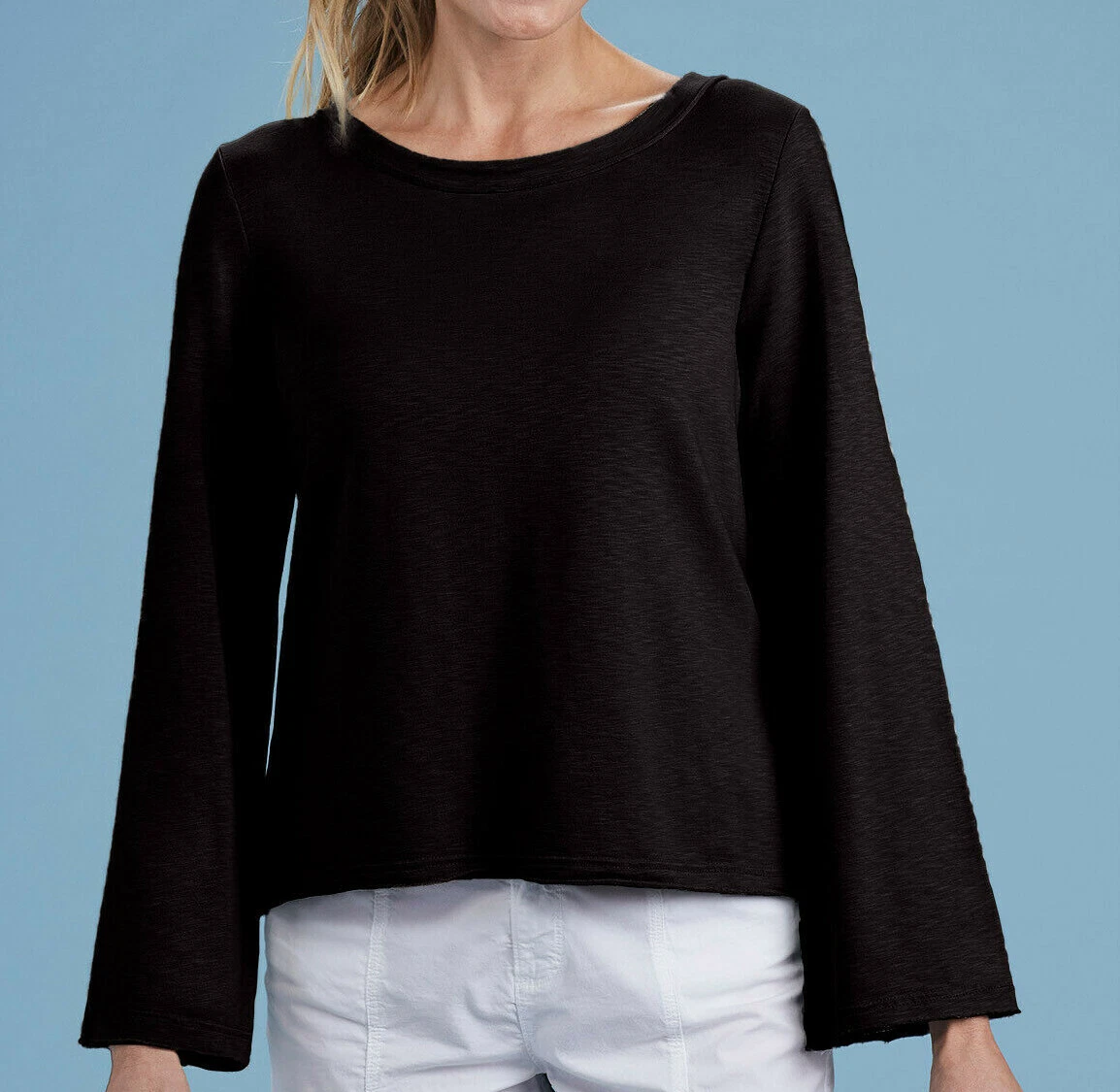 FRESH PRODUCE S NWT Black Ana Split Back Bell Sleeve Sweatshirt Top Shirt 75