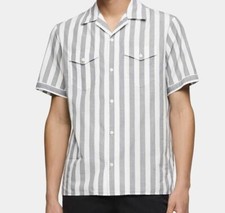  175 Calvin Klein Mens White Gray Stripe Short Sleeve Stretch Shirt L DAMAGED 