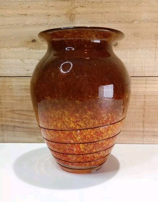Hand Blown Speckled Beehive Art Glass Vase With Spiraling Thin Glass Bead 7.5'' 