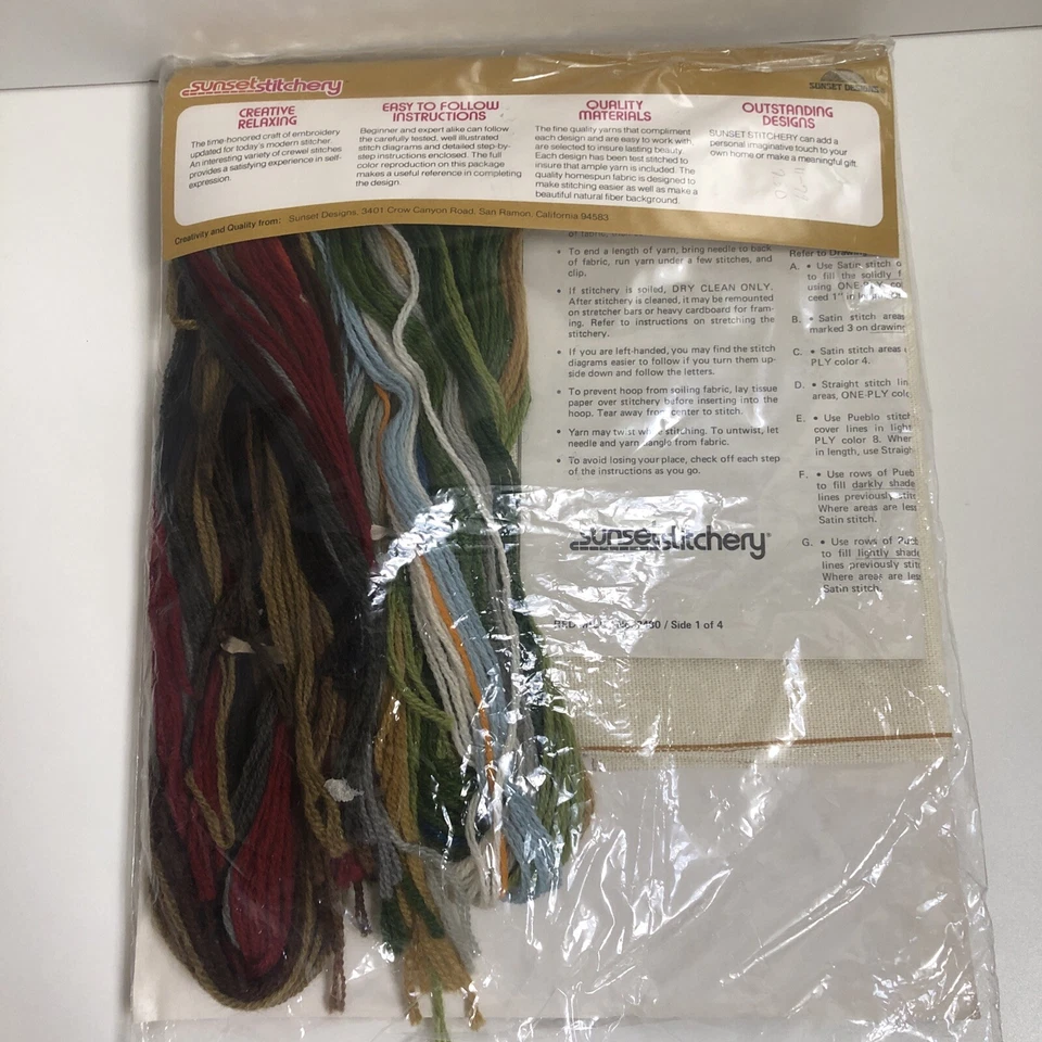 New Vintage 1978 Sunset Stitchery Crewel Embroidery Kit Red Mill #2480 - Image 4 of 4
