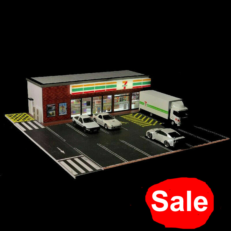 G-FANS Diorama 1:64 Shopping Store LED Lighting Vehicle Parking Lot Display New