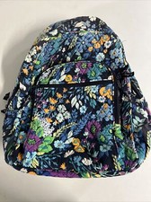 VERA BRADLEY Essentials blue purple Mural Garden Floral Quilted Laptop Backpack