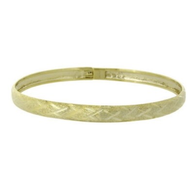 18K Gold/ Silver Brushed Satin Diamond Cut Flex Bangle