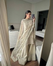 Traditional Wear Chinnon Silk Top And Palazzo With Dupatta For Party  Reception