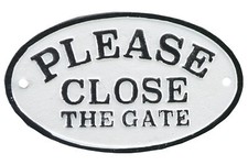 Cast Iron Plaque Sign - Please Close The Gate - Black  White
