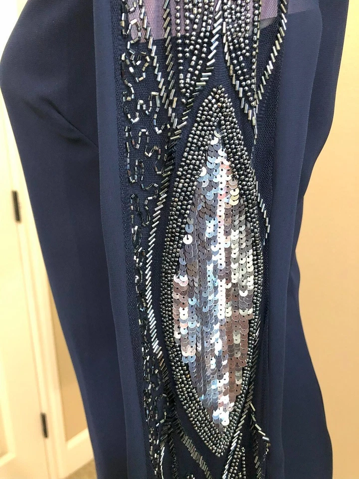 JS Collections Navy Beaded Sleeves Chiffon Dress NWT Size2 - Image 4 of 4