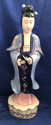 Porcelain Guan Yin? God Goddess Statue Art Polychrome Vintage