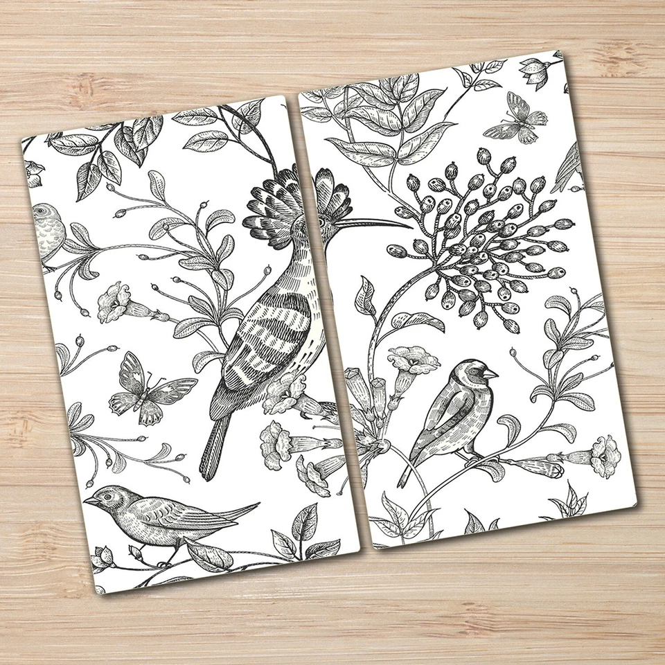 Tabla de pan de vidrio cocina encimera ahorro cocina pájaros boceto blanco 2x30x52 Foto 2 de 4