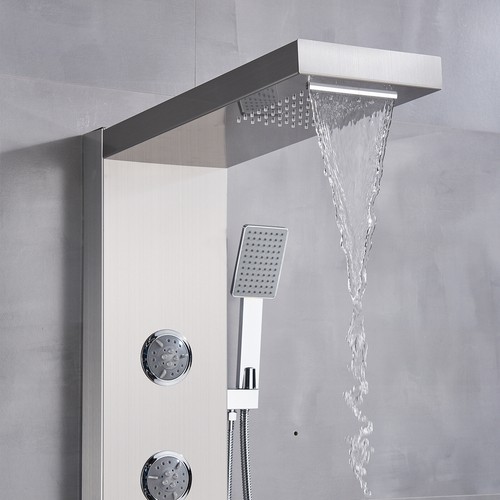 Stainless Steel LED Shower Panel Tower Rain&Waterfall Massage Jets System Mixer - Picture 176 of 187