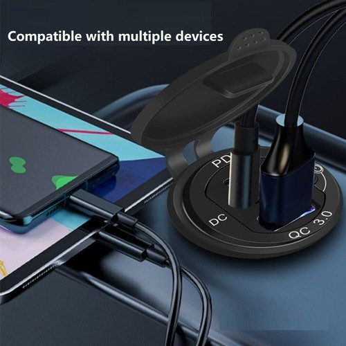 Dual PD Type C + QC3.0 USB Car Charger 12V Power Outlet Socket ON/Off Switch AO - Picture 3 of 10