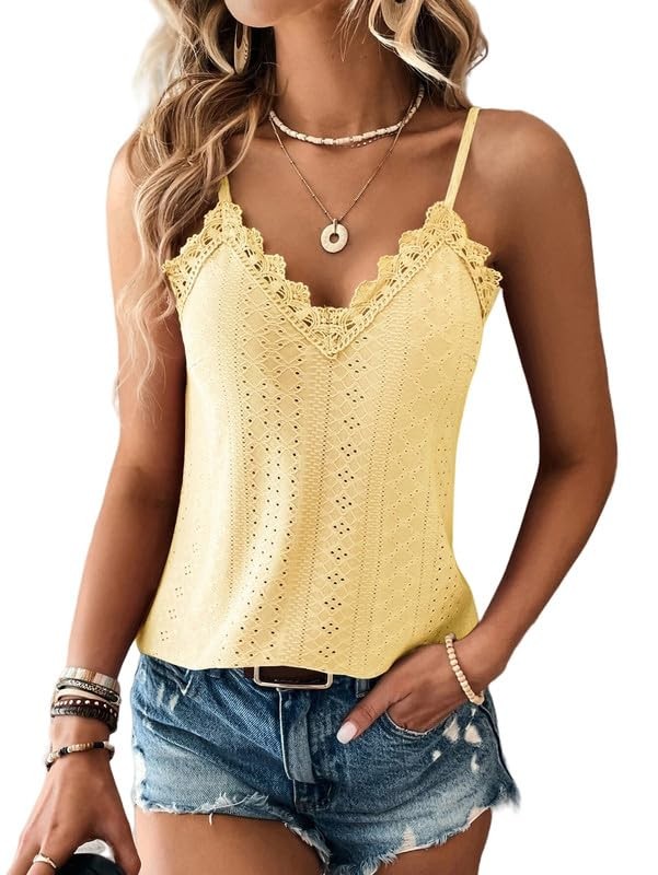 Tank Top Womens Cami Top Lace V Neck Summer Tops Elegant Spag...-image