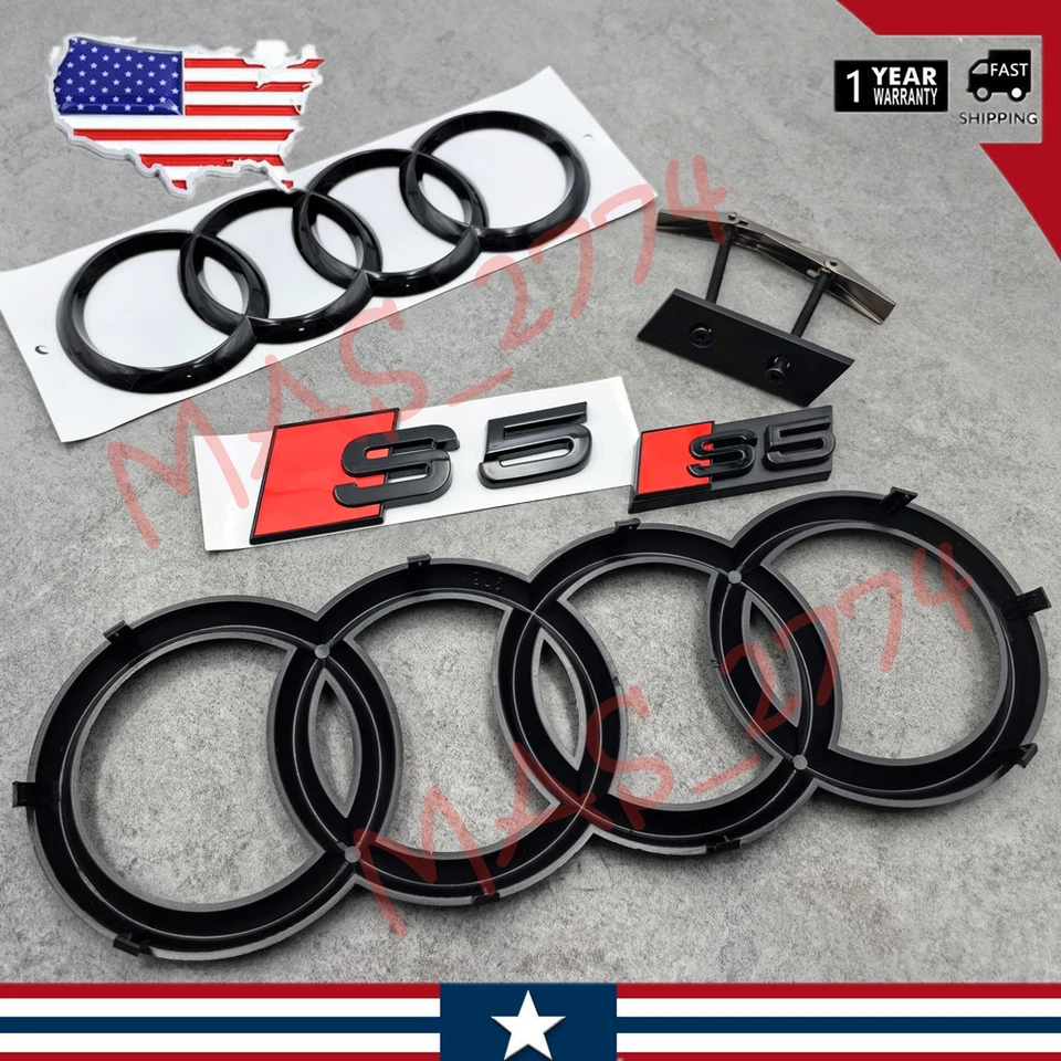 4 peças preto S5 273mm anel frontal 192mm anel traseiro grade emblema porta-malas traseiro - Imagem 4 de 4