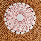 Vtg Woven Placemat Trivet With Ceramic Tile Center Of Swirling Fish Asian Boho