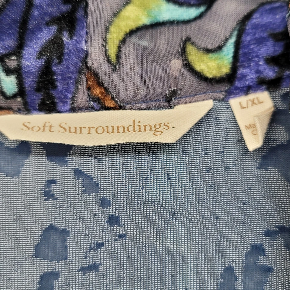 Soft Surroundings Blue Burnout Velvet Boho Open Front Cardigan Kimono Size L/XL - Image 2 of 4