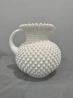 Vintage Fenton White Hobnail Milk Glass Pitcher 8” Ruffled Rim Mid Century