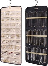 BAGSMART Hanging Jewelry Organizer Storage Roll with Hanger Metal Hooks Double-S