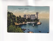 F9339) Postcard, TRIESTE - Miramar - Castle and sailboat FIELD POST 1916