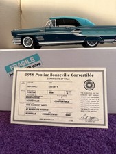 Rare Danbury Mint 1958 Pontiac Bonneville Convertible Turquoise 124 Wcoa Box