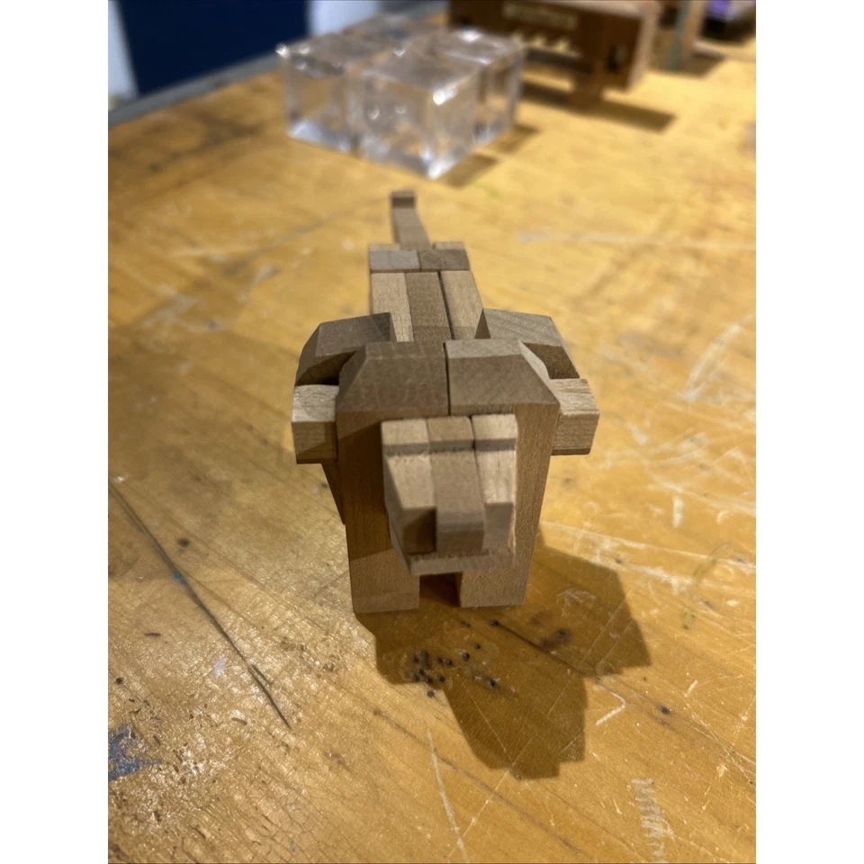 Quebra-cabeça japonês vintage - Quebra-cabeça de madeira - Leão de 4 pol. - Kumiki - Imagem 3 de 4