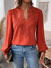 Swiss Dot Lace Detail Long Sleeve Blouse