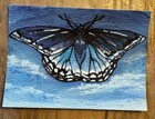 ACEO Blue Moth Bug Butterfly Clouds Original Azrael Fitzpatrick — photo 1