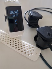 Fitbit Charge 3 Fitness Sleep Tracker  Heart Rate Monitor S L White Sport Band