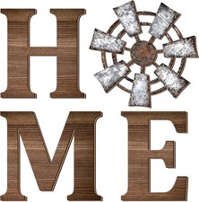 4 Pcs Windmill Wall Decor Wooden Home Letters Decoration Rustic Farmhouse Hom...