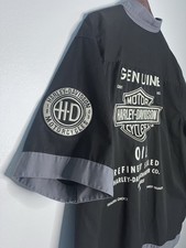 Harley-Davidson Oil Vintage Embroidered Button Up Shirt Black with Patches XXL