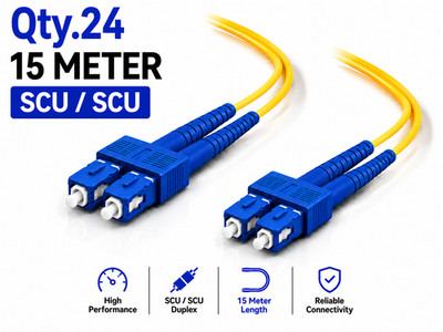 (24) 15 Meter SC/UPC - SC/UPC Duplex Fiber Patch Jumper OS2 SMF Singlemode Cable