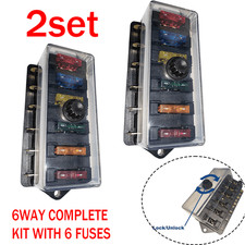 2x Blade Fuse Box 6 Way Waterproof Fuse Holder Block For Bus Boat SUV Car