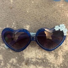 Girls Blue Heart Shaped Sunglasses Carrying Case 18 Months-3 Years NWT