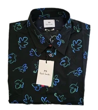 PAUL SMITH PS Shirt Men M Abstract Leafy Print Tailored Fit Black Cotton 