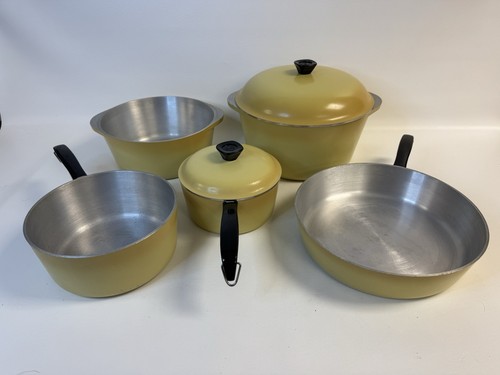 Club Aluminum Harvest Yellow 7 Pc Cookware Set Fry Pan Stock Pot Lids - 第 1/13 張圖片