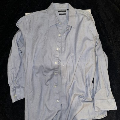 Marc Anthony Dress Shirt Mens Size 17 Blue Striped Slim Fit Collared Button Down