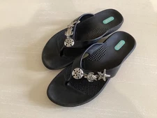 Oka B Black Flip Flops Sand Dollar Turtle Star Fish SZ L Made In USA