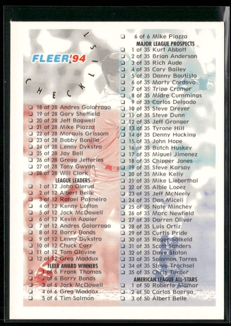 Checklist 1994 Fleer Baseball #720