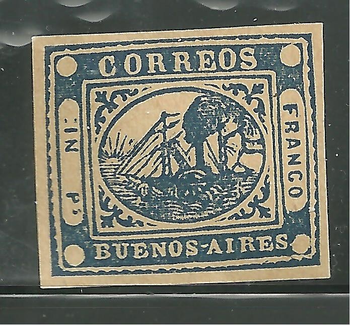 BUENOS AIRES 7 MINT LIGHT HINGE, LIKELY COUNTERFIET, STAEMSHIP ISSUE OF 1858 #2