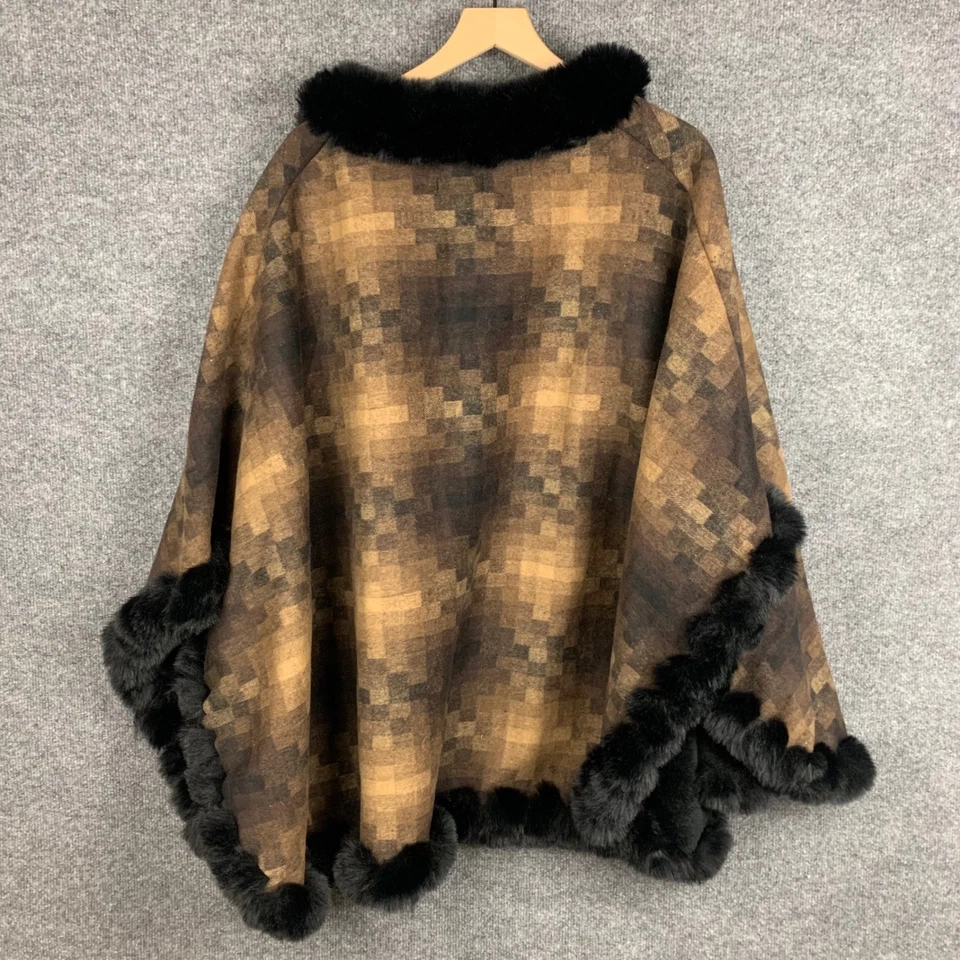 Poncho Max Studio a Cuadros de Piel Sintética Marrón a Cuadros Frontal Abierto Capa Poncho Talla Única Foto 2 de 4