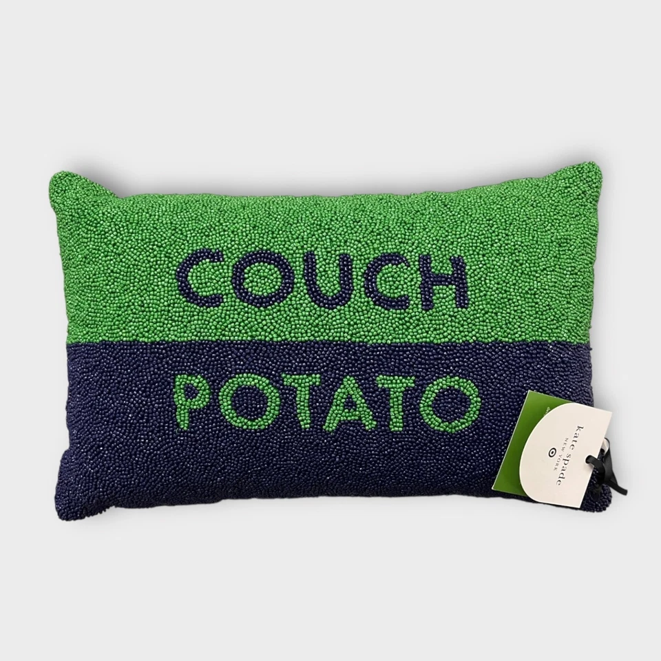 NUEVO CON ETIQUETAS ~ Kate Spade New York "Sofá Patata" Almohada con cuentas Acento Verde Azul Marino Foto 2 de 4