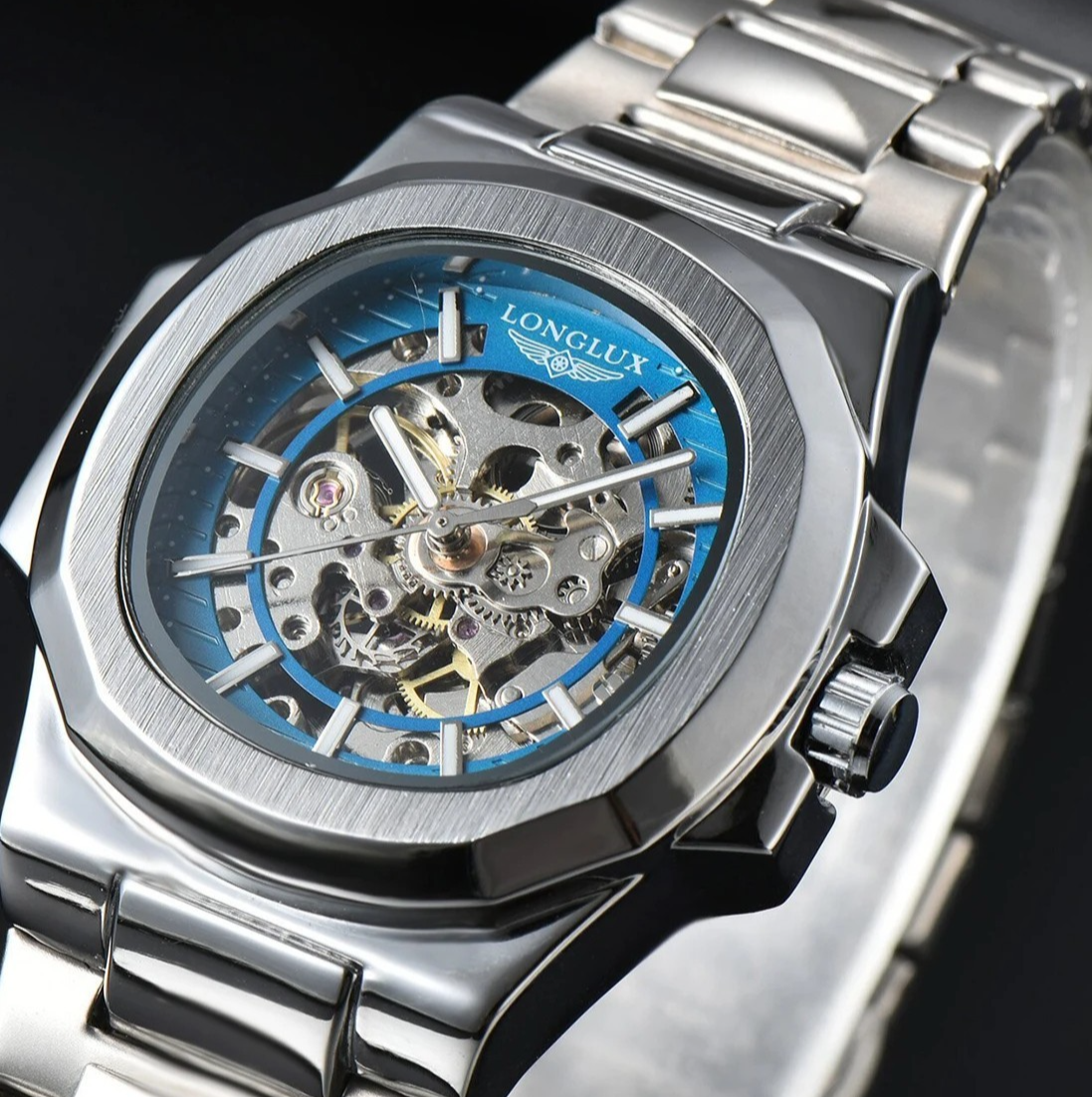42MM LONGLUX Automatic Men's Luxury Watch Skeleton Waterproof