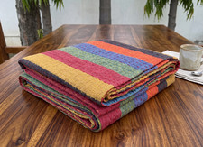 Multi-Color Striped Patchwork Cotton Blanket, Bedspread Hippie Vintage Blanket