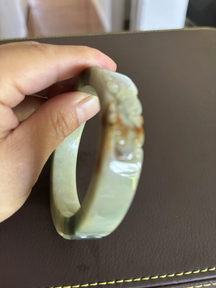 Certified  Natural Grade A Jadeite Jade Bangle Green And Yellow And Red  55mm - Image 4 of 4