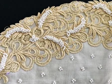 VINTAGE COLLAR Seed Beads & Lace Statement Sweater Jacket Accessory Beige White