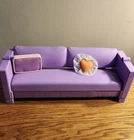 Barbie Doll Dreamhouse Furniture Purple Couch And Bed Combo & Vintage Pillows