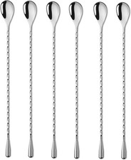 6 Pcs 12 Inch Bar Mixing Spoon Cocktail Spoon Stainless Steel Bar Long Spoon