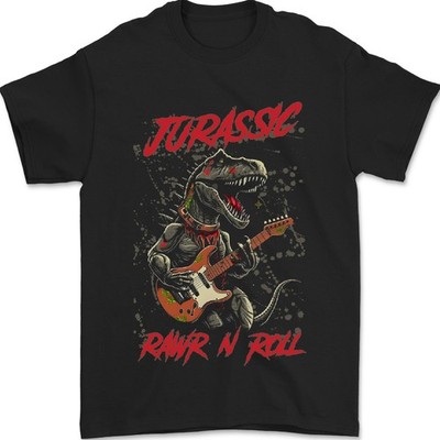 Jurassic Rawr N Roll T-Rex Dinosaur Gitarre Rock Herren T-Shirt 100% Baumwolle